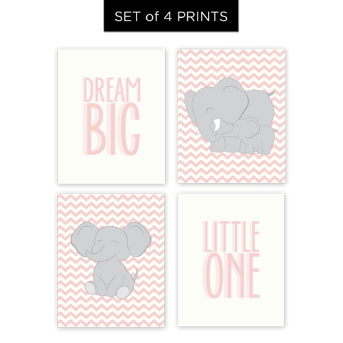 Dream Big Little One (Girl) Set of 4 Prints