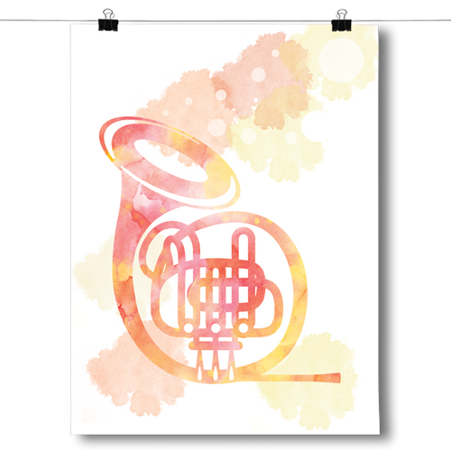 French Horn Silhouette - Watercolor