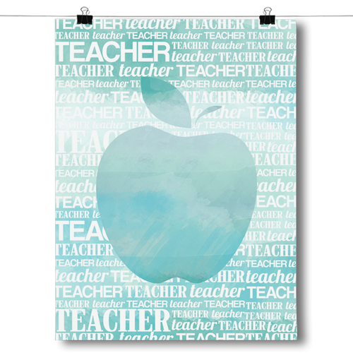 Apple Silhouette - Teal Watercolor
