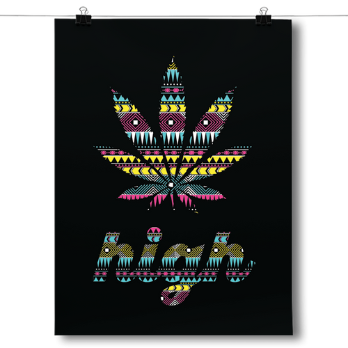 High - Marijuana Leaf - Aztec Pattern