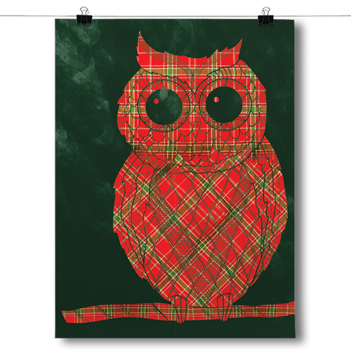 Vintage Damask Christmas Plaid Owl